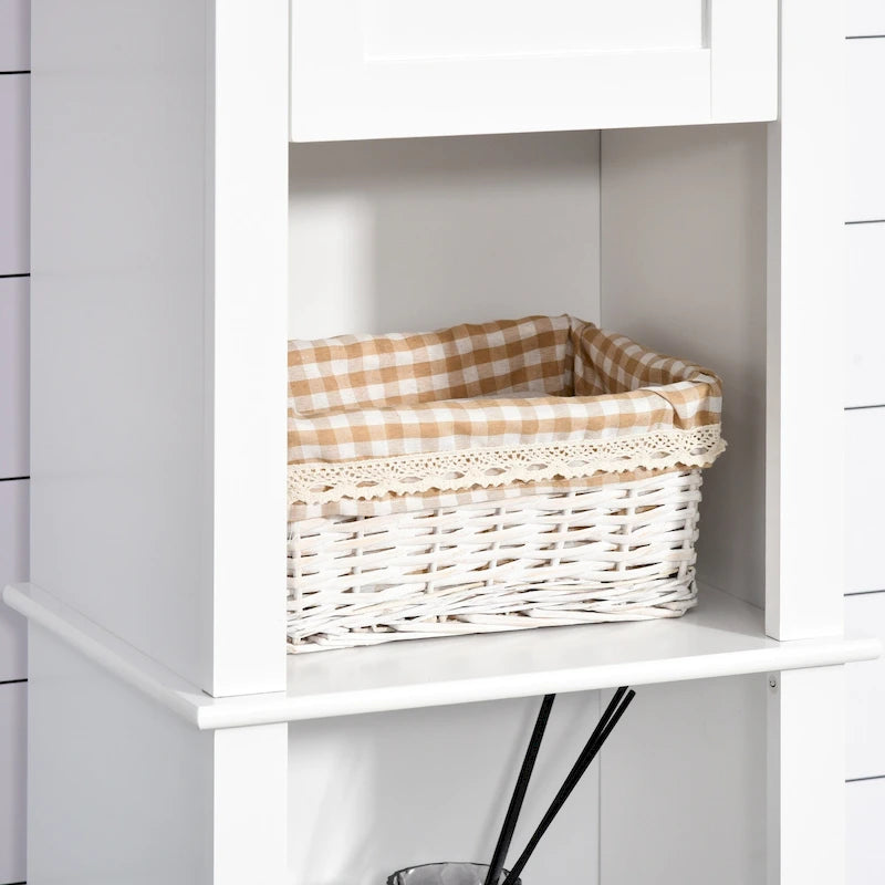 Meuble de rangement haut de salle de bain, colonne de salle de bain autoportante avec étagère à 2 niveaux et 2 placards, blanc