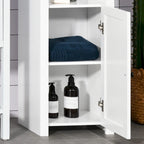 Meuble de rangement haut de salle de bain, colonne de salle de bain autoportante avec étagère à 2 niveaux et 2 placards, blanc