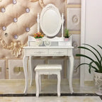 Coiffeuse de maquillage avec miroir blanc rotatif et tabouret - (29.52 x 15.75 x 56.1)