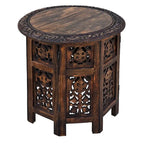 Table d'appoint pliante en bois de manguier de 45,7 cm, sculptée à la main, brun noyer
