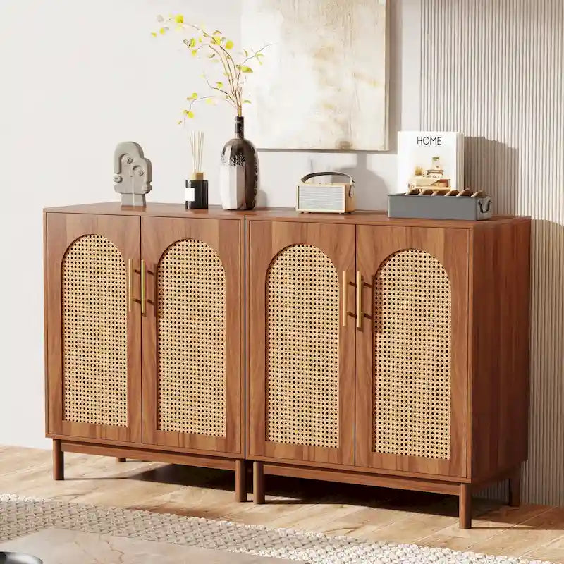 Lot de 2 buffets en rotin, buffet de 150 cm avec portes, meuble d'appoint