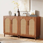 Lot de 2 buffets en rotin, buffet de 150 cm avec portes, meuble d'appoint