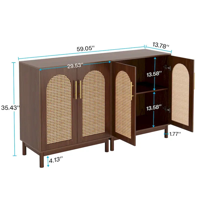 Lot de 2 buffets en rotin, buffet de 150 cm avec portes, meuble d'appoint