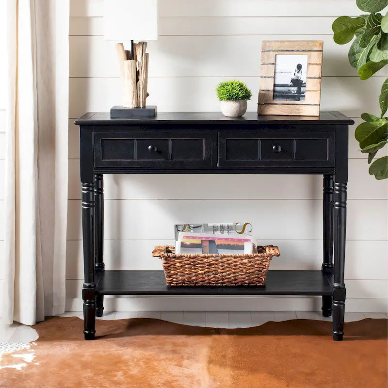 Console à 2 tiroirs gris - 35,8 x 13,8 x 29,5 - 36Wx14Dx30H