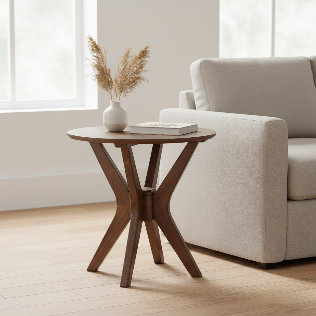 Table d'appoint ronde en noyer de style milieu de siècle