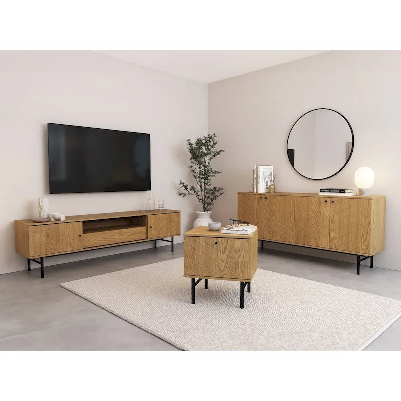 Meuble TV de 179 cm avec Console Média Effet Chêne