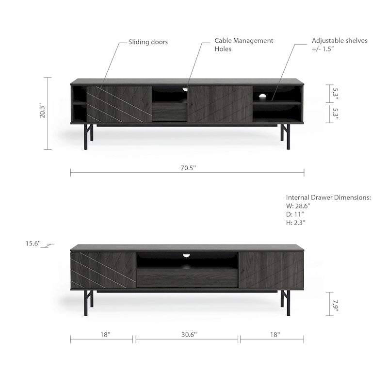 Meuble TV de 179 cm avec Console Média Effet Chêne