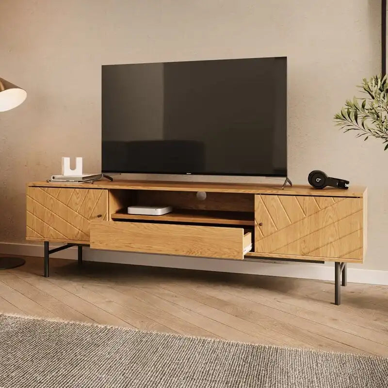 Meuble TV de 179 cm avec Console Média Effet Chêne