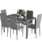 Ensemble de salle à manger 7 pièces Grondin Modern Style avec table en verre trempé et 6 chaises rembourrées en cuir PU