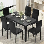 Ensemble de salle à manger 7 pièces Grondin Modern Style avec table en verre trempé et 6 chaises rembourrées en cuir PU