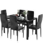 Ensemble de salle à manger 7 pièces Grondin Modern Style avec table en verre trempé et 6 chaises rembourrées en cuir PU