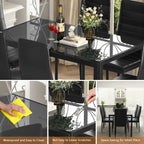 Ensemble de salle à manger 7 pièces Grondin Modern Style avec table en verre trempé et 6 chaises rembourrées en cuir PU