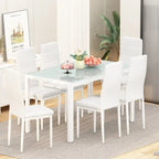 Ensemble de salle à manger 7 pièces Grondin Modern Style avec table en verre trempé et 6 chaises rembourrées en cuir PU