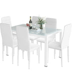 Ensemble de salle à manger 7 pièces Grondin Modern Style avec table en verre trempé et 6 chaises rembourrées en cuir PU