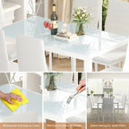 Ensemble de salle à manger 7 pièces Grondin Modern Style avec table en verre trempé et 6 chaises rembourrées en cuir PU
