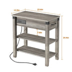 Table d'appoint étroite de ferme avec tiroir à station de charge et rangement
