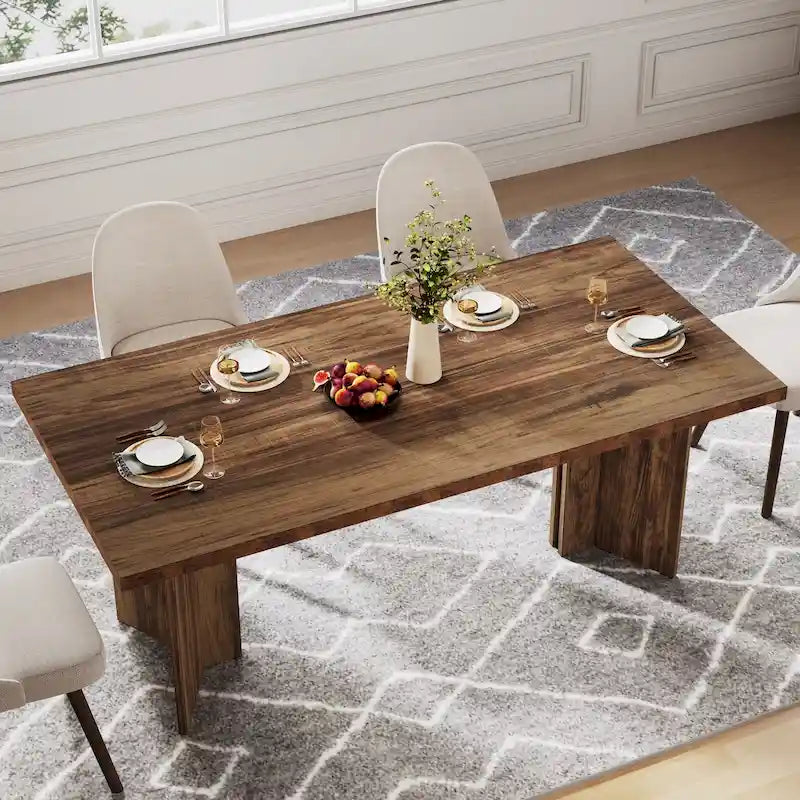 Table à manger rectangulaire en bois style ferme pour cuisine ou salle à manger