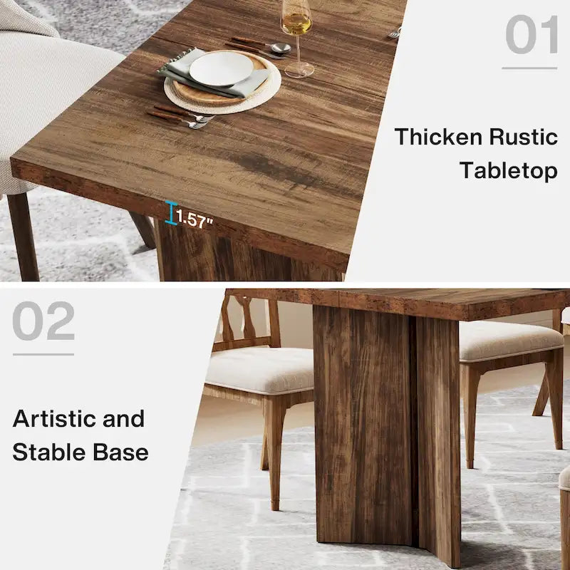 Table à manger rectangulaire en bois style ferme pour cuisine ou salle à manger