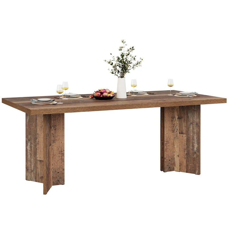 Table à manger rectangulaire en bois style ferme pour cuisine ou salle à manger