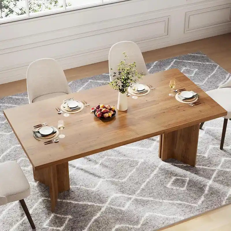 Table à manger rectangulaire en bois style ferme pour cuisine ou salle à manger