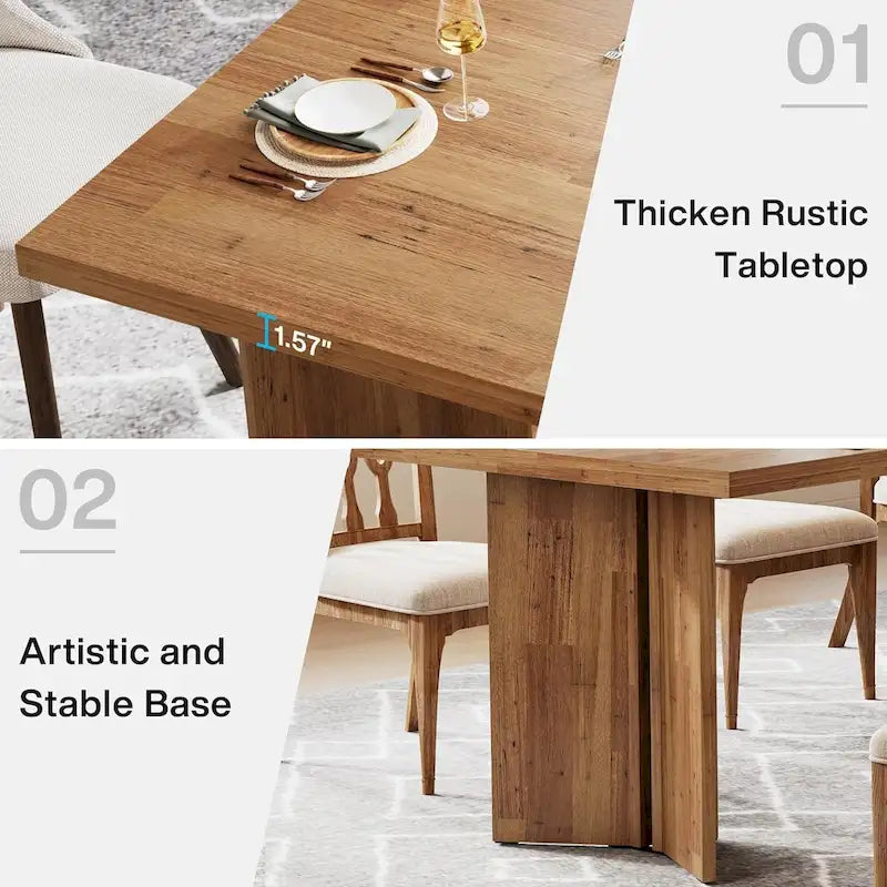 Table à manger rectangulaire en bois style ferme pour cuisine ou salle à manger