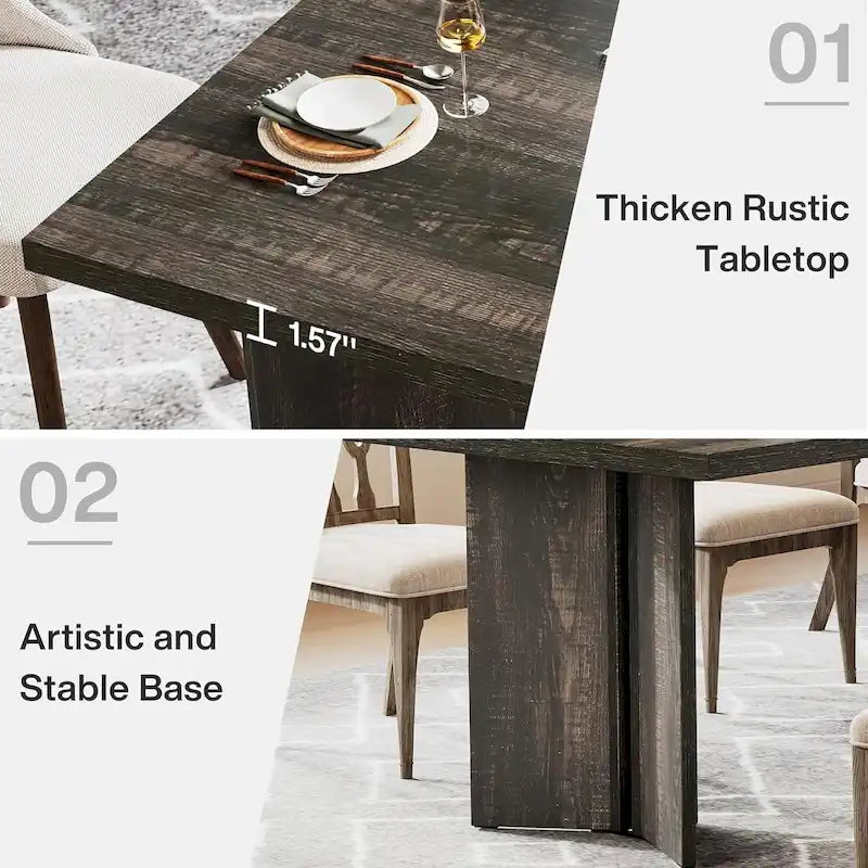 Table à manger rectangulaire en bois style ferme pour cuisine ou salle à manger