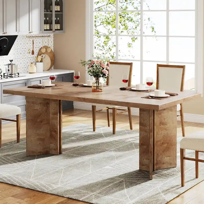 Table à manger rectangulaire en bois style ferme pour cuisine ou salle à manger