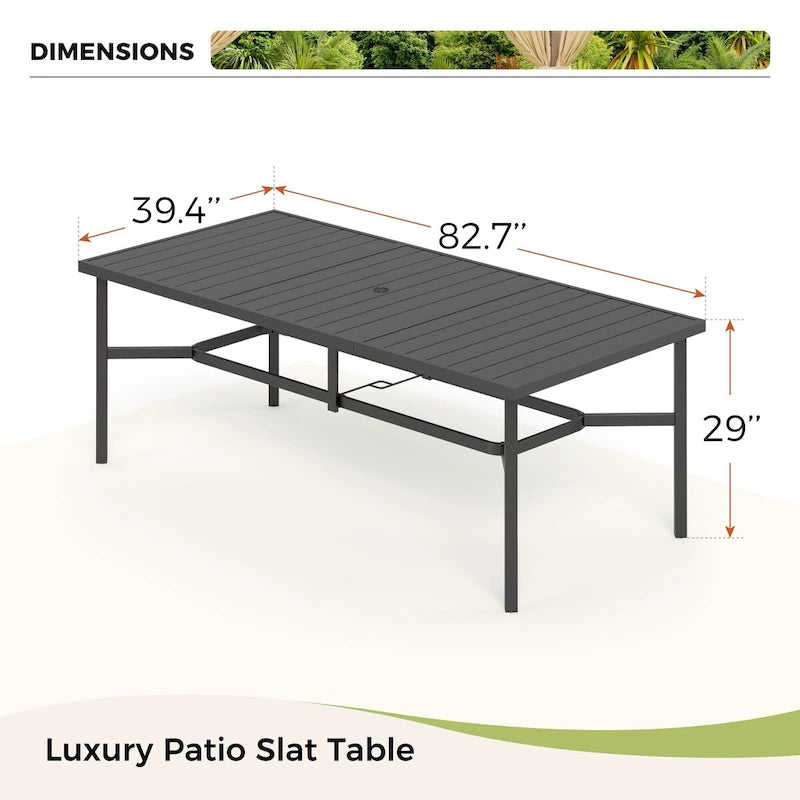 Grande table de salle à manger d'extérieur en métal, rectangulaire, en acier, pour 8 personnes