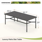 Grande table de salle à manger d'extérieur en métal, rectangulaire, en acier, pour 8 personnes