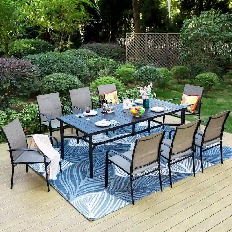Grande table de salle à manger d'extérieur en métal, rectangulaire, en acier, pour 8 personnes