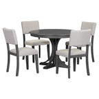 Ensemble de salle à manger 5 pièces avec table ronde, pieds de table incurvés en forme de tréteaux et 4 chaises
