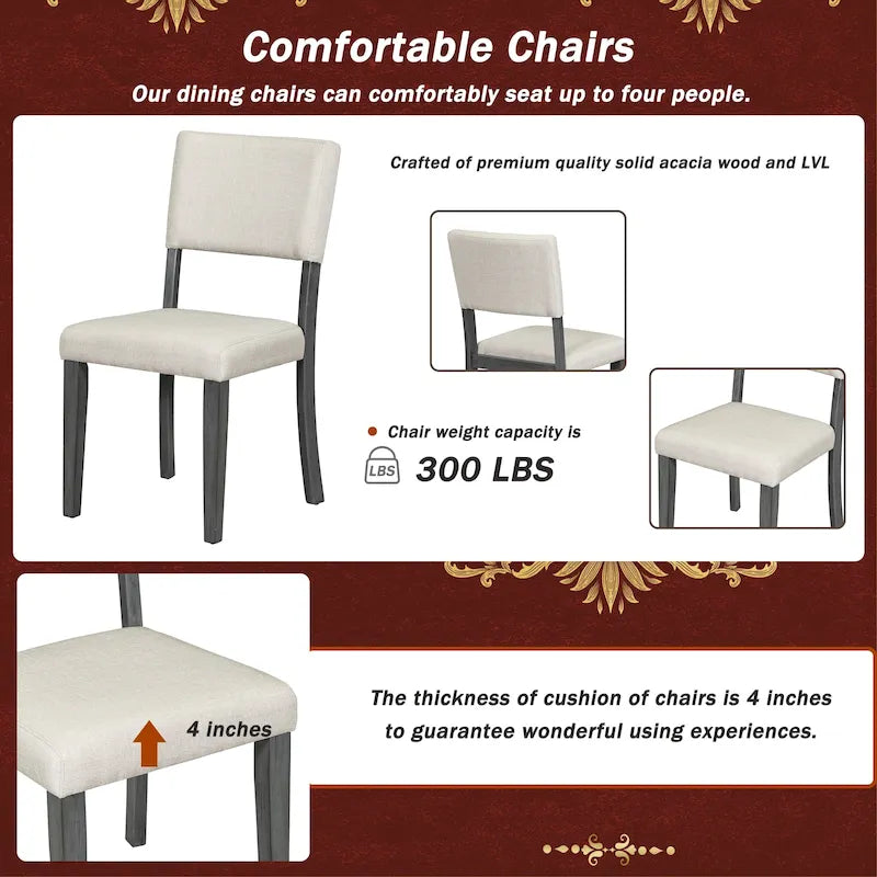 Ensemble de salle à manger 5 pièces avec table ronde, pieds de table incurvés en forme de tréteaux et 4 chaises