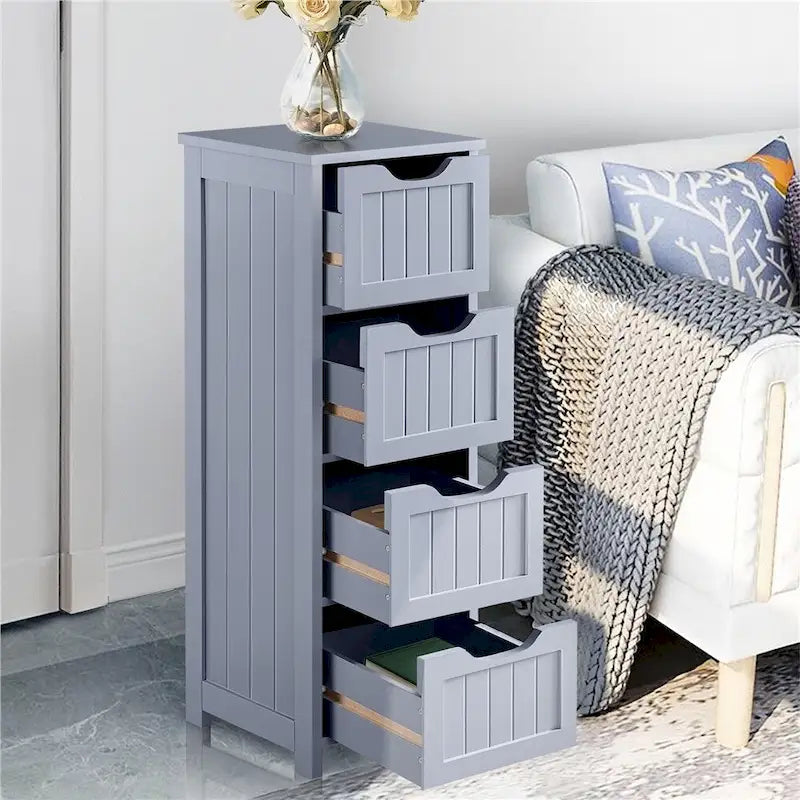 Meuble de Rangement Salle de Bain Meuble Colonne Étroit avec 4 Tiroirs