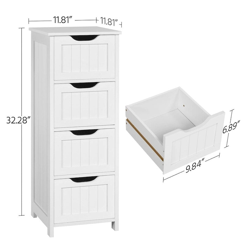 Meuble de Rangement Salle de Bain Meuble Colonne Étroit avec 4 Tiroirs