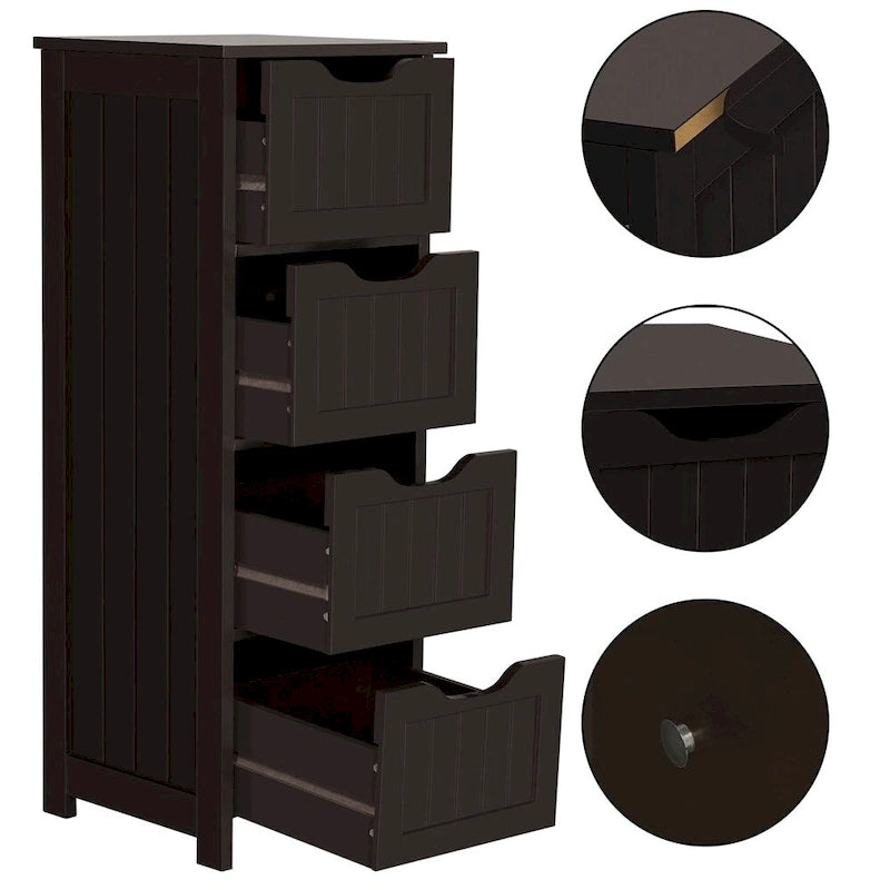 Meuble de Rangement Salle de Bain Meuble Colonne Étroit avec 4 Tiroirs