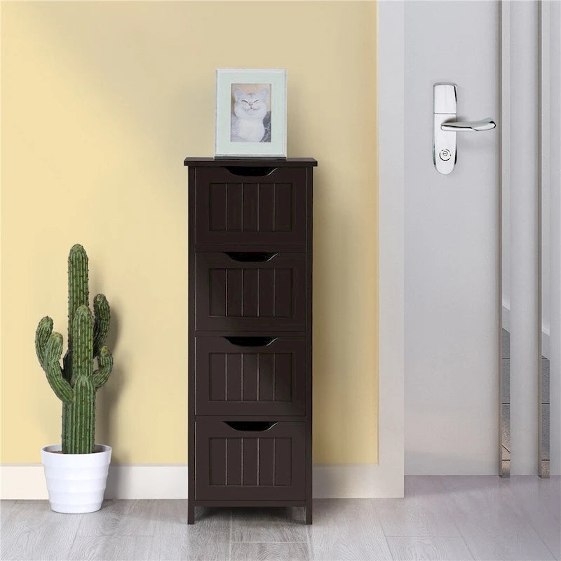 Meuble de Rangement Salle de Bain Meuble Colonne Étroit avec 4 Tiroirs