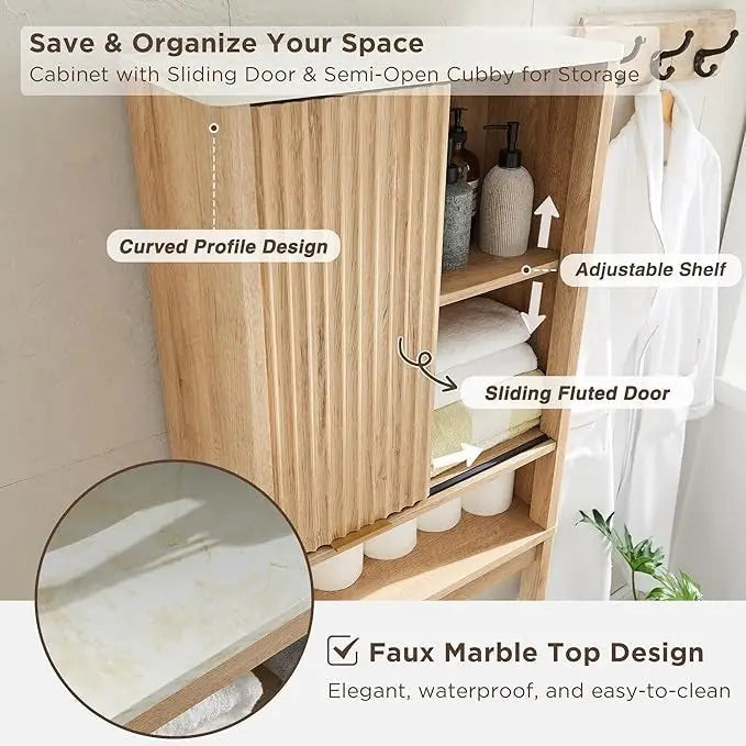 Meuble de rangement moderne de 68 po à placer au-dessus des toilettes, meuble d'appoint haut en bois - N/A
