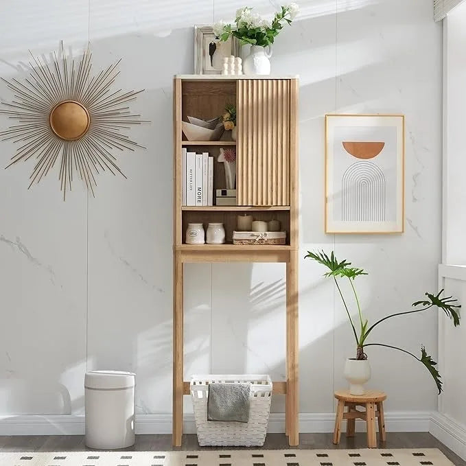Meuble de rangement moderne de 68 po à placer au-dessus des toilettes, meuble d'appoint haut en bois - N/A