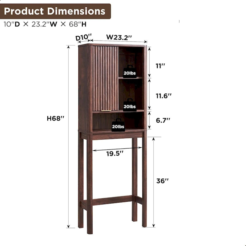 Meuble de rangement moderne de 68 po à placer au-dessus des toilettes, meuble d'appoint haut en bois - N/A