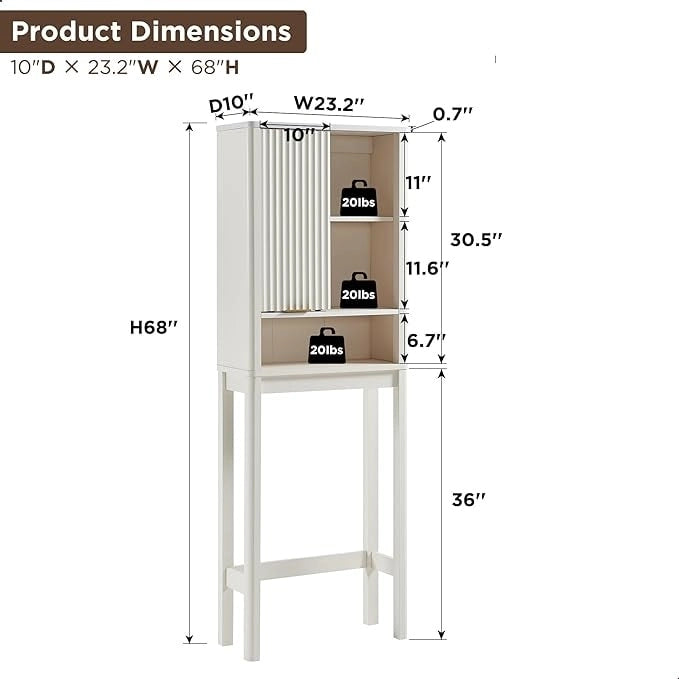 Meuble de rangement moderne de 68 po à placer au-dessus des toilettes, meuble d'appoint haut en bois - N/A