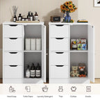 Meuble de rangement de salle de bain sur pied, Meuble de rangement de cuisine avec 4 tiroirs et 1 porte