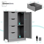 Meuble de rangement de salle de bain sur pied, Meuble de rangement de cuisine avec 4 tiroirs et 1 porte