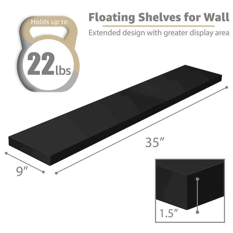 Longues étagères flottantes murales lot de 2 - 89 cm (L) x 23 cm (l) x 3,8 cm (H)