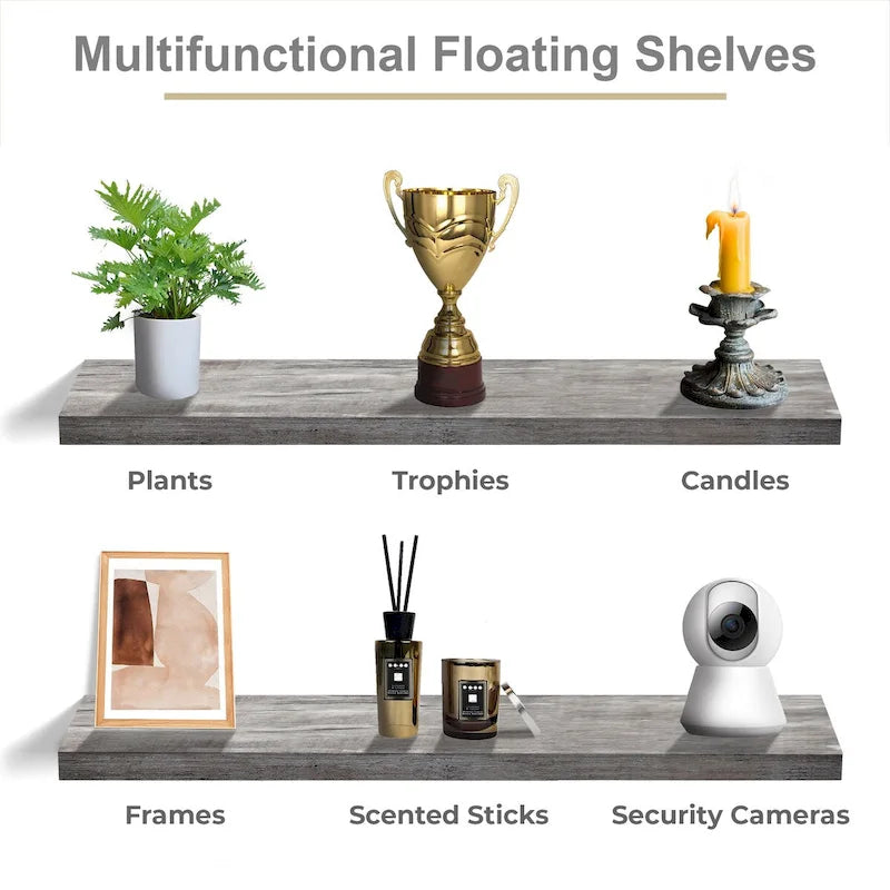 Longues étagères flottantes murales lot de 2 - 89 cm (L) x 23 cm (l) x 3,8 cm (H)