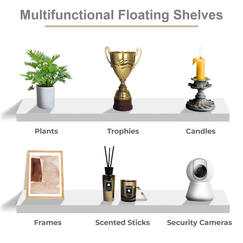 Longues étagères flottantes murales lot de 2 - 89 cm (L) x 23 cm (l) x 3,8 cm (H)