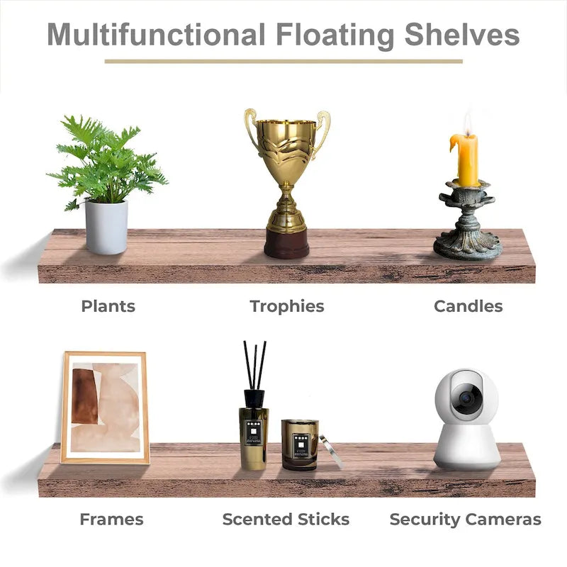 Longues étagères flottantes murales lot de 2 - 89 cm (L) x 23 cm (l) x 3,8 cm (H)