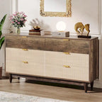 Commode de 55 pouces pour chambre à coucher, longue commode double organisatrice en bois verte